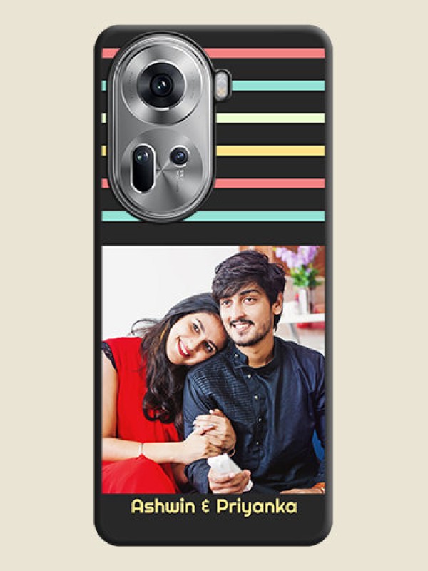 Custom Color Stripes with Photo and Text - Photo on Space Black Soft Matte Mobile Case - Reno 11 5G