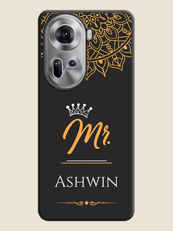 Custom Mr Name with Floral Design on Personalised Space Black Soft Matte Cases - Reno 11 5G