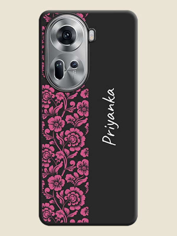 Custom Pink Floral Pattern Design With Custom Text On Space Black Personalized Soft Matte Phone Covers - Reno 11 5G