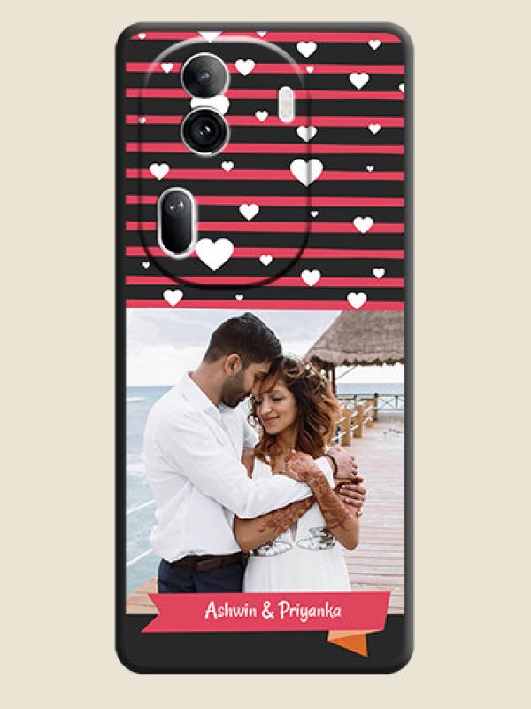 Custom White Color Love Symbols with Pink Lines Pattern on Space Black Custom Soft Matte Phone Cases - Reno 11 Pro 5G