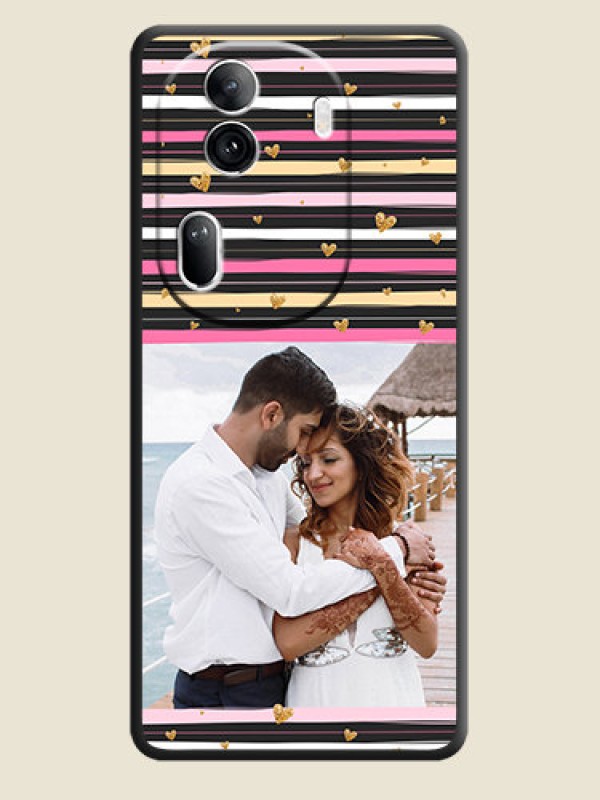Custom Multicolor Lines and Golden Love Symbols Design - Photo on Space Black Soft Matte Mobile Cover - Reno 11 Pro 5G