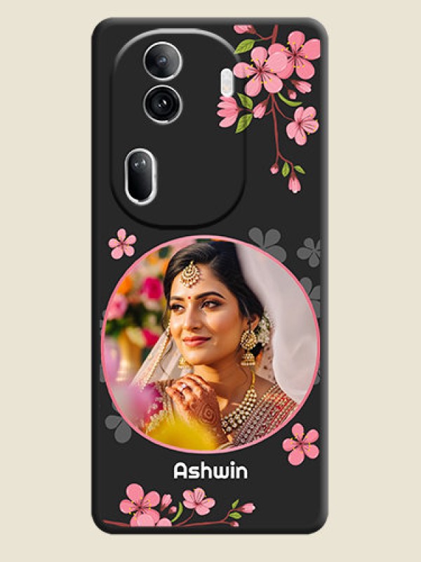 Custom Round Image with Pink Color Floral Design - Photo on Space Black Soft Matte Back Cover - Reno 11 Pro 5G