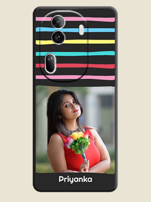 Custom Multicolor Lines with Image on Space Black Personalized Soft Matte Phone Covers - Reno 11 Pro 5G