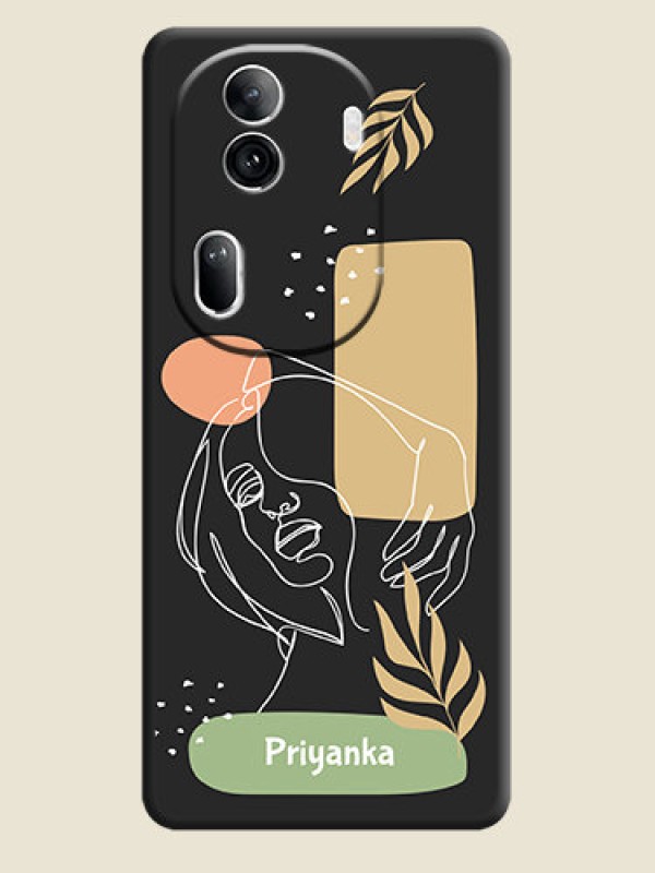 Custom Custom Text With Line Art Of Women & Leaves Design On Space Black Personalized Soft Matte Phone Covers - Reno 11 Pro 5G