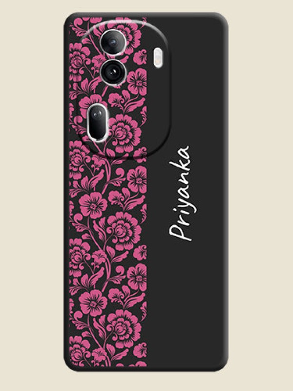 Custom Pink Floral Pattern Design With Custom Text On Space Black Personalized Soft Matte Phone Covers - Reno 11 Pro 5G