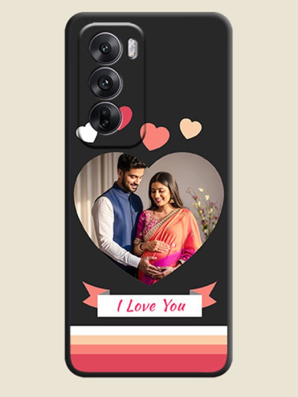 Custom Love Shaped Photo with Colorful Stripes On Space Black Custom Soft Matte Mobile Back Cover - Oppo Reno 12 5G