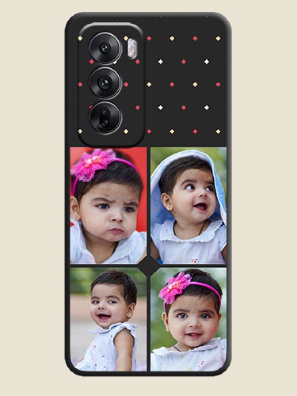 Custom Multicolor Dotted Pattern with 4 Image Holder On Space Black Custom Soft Matte Mobile Back Cover - Oppo Reno 12 5G