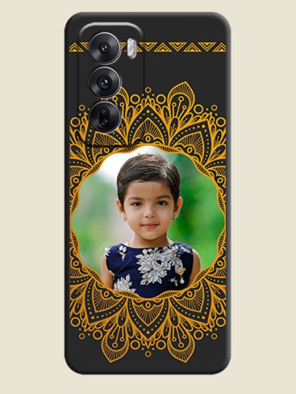Custom Round Image with Floral Design On Space Black Custom Soft Matte Mobile Back Cover - Oppo Reno 12 5G