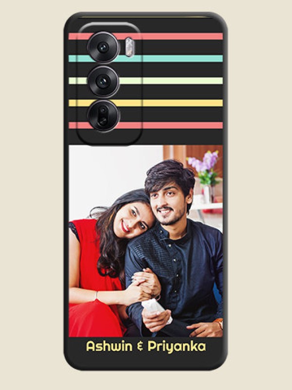 Custom Color Stripes with Photo and Text on Photo On Space Black Custom Soft Matte Mobile Back Cover - Oppo Reno 12 5G
