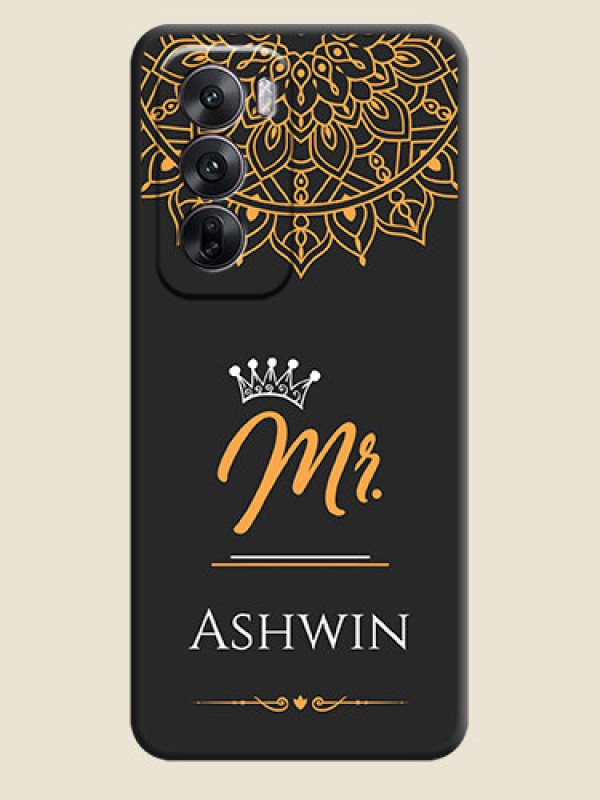 Custom Mr Name with Floral Design On Space Black Custom Soft Matte Mobile Back Cover - Oppo Reno 12 5G