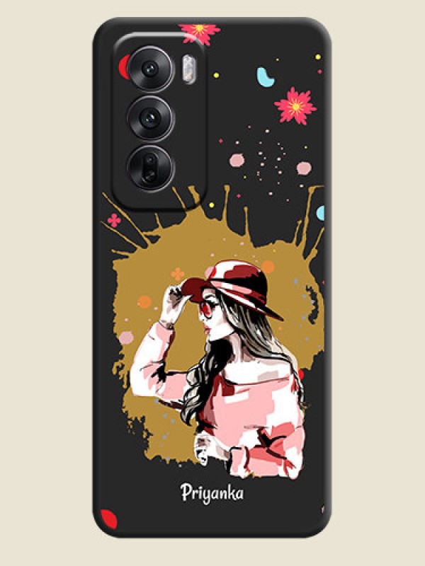 Custom Mordern Lady With Color Splash Background With Custom Text On Space Black Custom Soft Matte Mobile Back Cover - Oppo Reno 12 5G