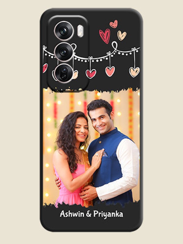 Custom Pink Love Hangings with Name On Space Black Custom Soft Matte Mobile Back Cover - Oppo Reno 12 Pro 5G