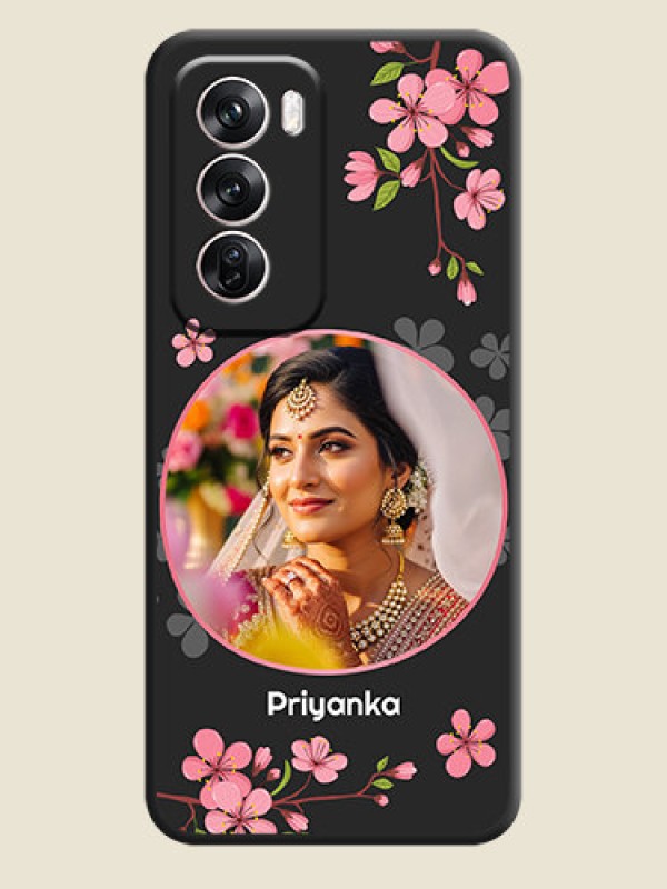 Custom Round Image with Pink Color Floral Design on Photo On Space Black Custom Soft Matte Mobile Back Cover - Oppo Reno 12 Pro 5G