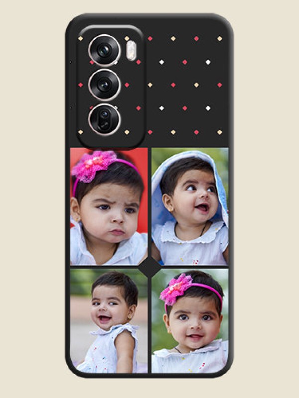 Custom Multicolor Dotted Pattern with 4 Image Holder On Space Black Custom Soft Matte Mobile Back Cover - Oppo Reno 12 Pro 5G