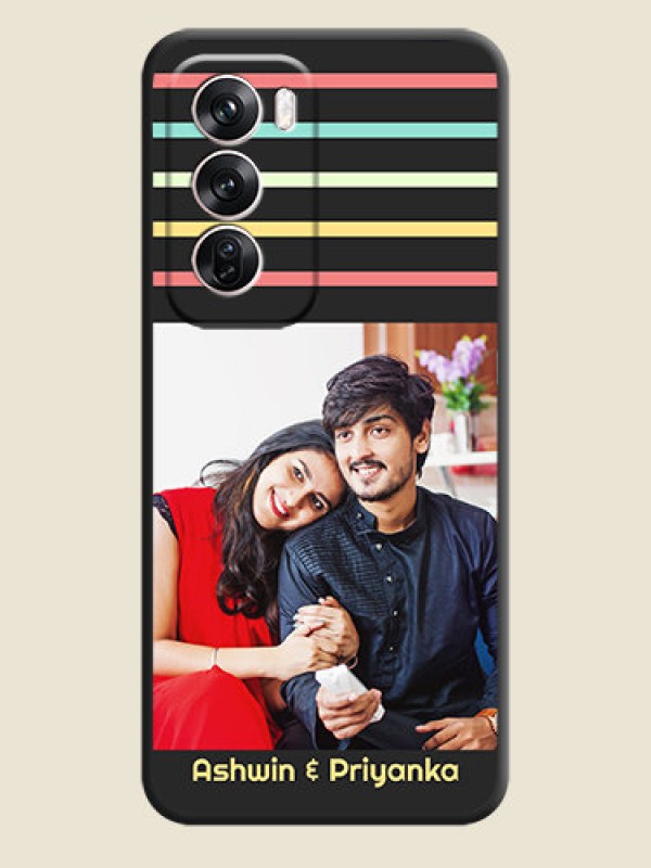 Custom Color Stripes with Photo and Text on Photo On Space Black Custom Soft Matte Mobile Back Cover - Oppo Reno 12 Pro 5G