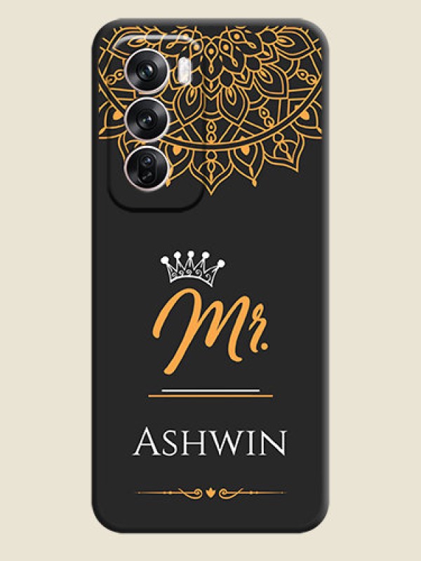 Custom Mr Name with Floral Design On Space Black Custom Soft Matte Mobile Back Cover - Oppo Reno 12 Pro 5G