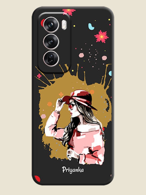 Custom Mordern Lady With Color Splash Background With Custom Text On Space Black Custom Soft Matte Mobile Back Cover - Oppo Reno 12 Pro 5G