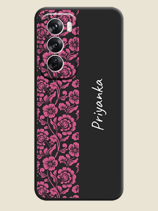 Custom Pink Floral Pattern Design With Custom Text On Space Black Custom Soft Matte Mobile Back Cover - Oppo Reno 12 Pro 5G
