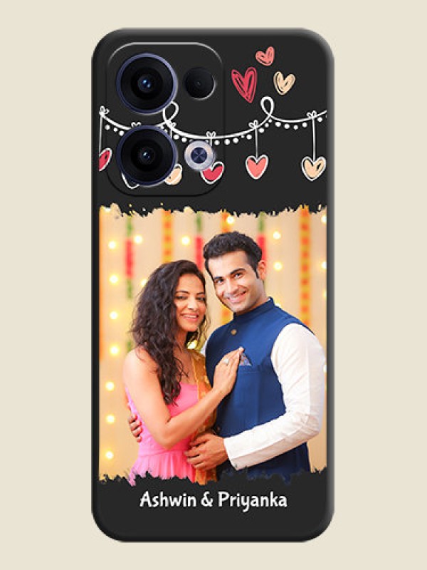 Custom Pink Love Hangings with Name On Space Black Custom Soft Matte Mobile Back Cover - Oppo Reno 13 5G