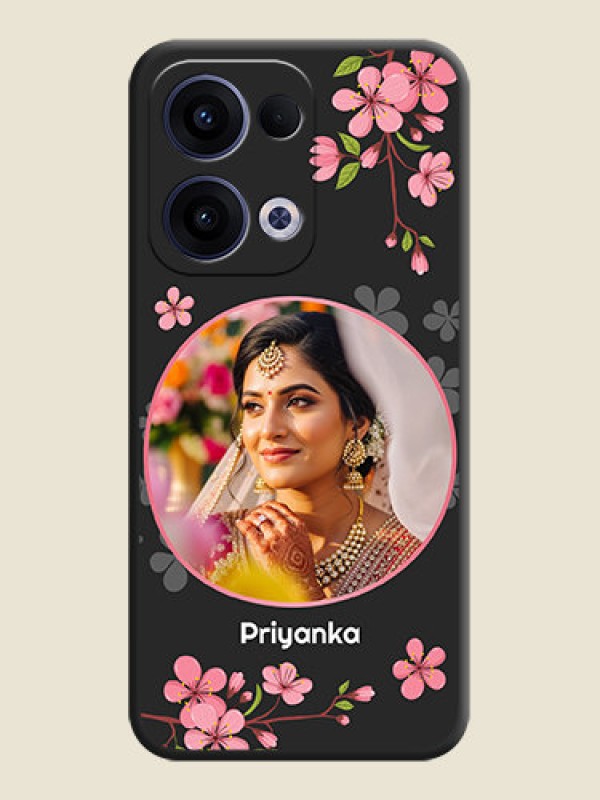 Custom Round Image with Pink Color Floral Design on Photo On Space Black Custom Soft Matte Mobile Back Cover - Oppo Reno 13 5G