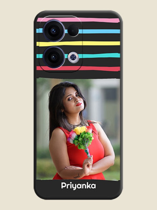 Custom Multicolor Lines with Image On Space Black Custom Soft Matte Mobile Back Cover - Oppo Reno 13 5G