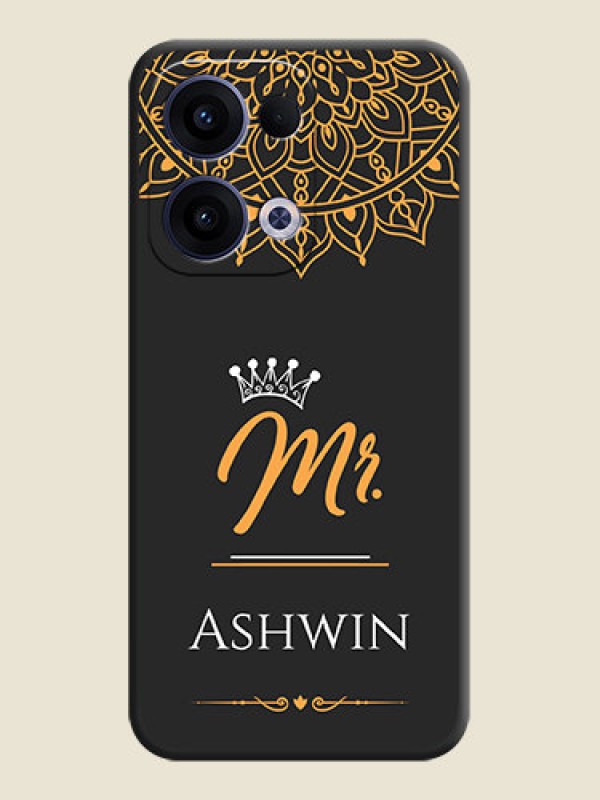 Custom Mr Name with Floral Design On Space Black Custom Soft Matte Mobile Back Cover - Oppo Reno 13 5G