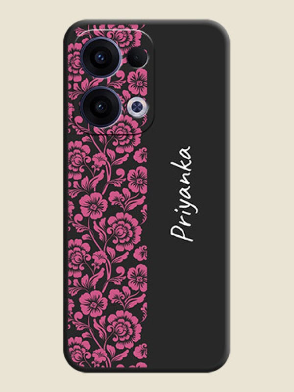 Custom Pink Floral Pattern Design With Custom Text On Space Black Custom Soft Matte Mobile Back Cover - Oppo Reno 13 5G