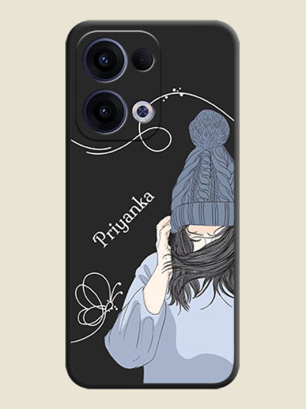 Custom Girl With Blue Winter Outfiit Custom Text Design On Space Black Custom Soft Matte Mobile Back Cover - Oppo Reno 13 5G
