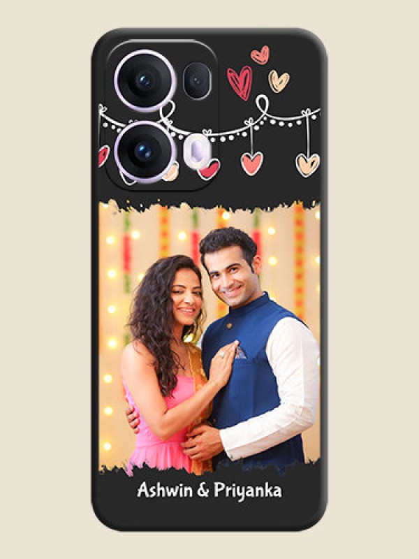 Custom Pink Love Hangings with Name On Space Black Custom Soft Matte Mobile Back Cover - Oppo Reno 13 Pro 5G