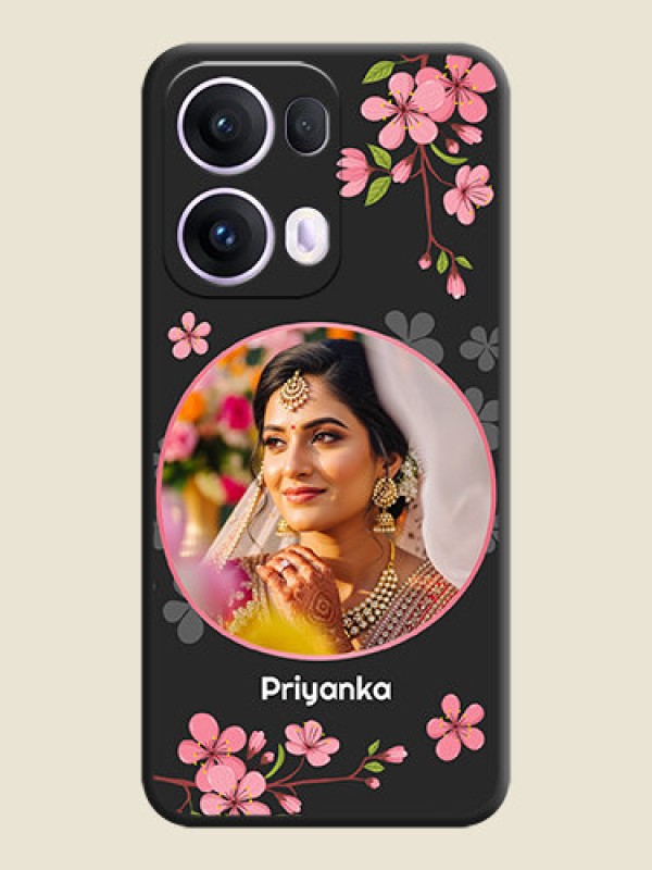 Custom Round Image with Pink Color Floral Design on Photo On Space Black Custom Soft Matte Mobile Back Cover - Oppo Reno 13 Pro 5G
