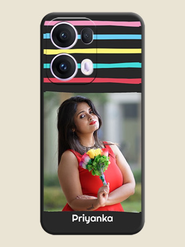 Custom Multicolor Lines with Image On Space Black Custom Soft Matte Mobile Back Cover - Oppo Reno 13 Pro 5G