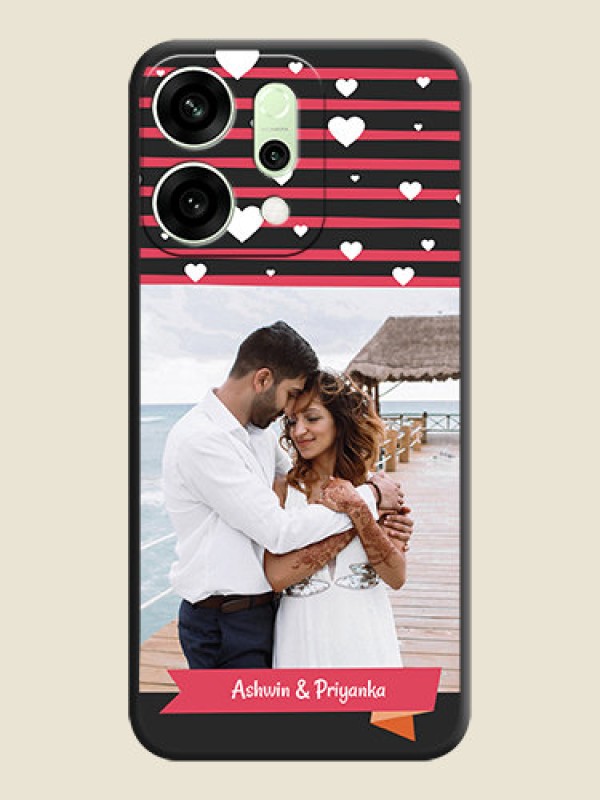 Custom White Color Love Symbols with Pink Lines Pattern On Space Black Custom Soft Matte Mobile Back Cover - Oppo Reno 14 5G