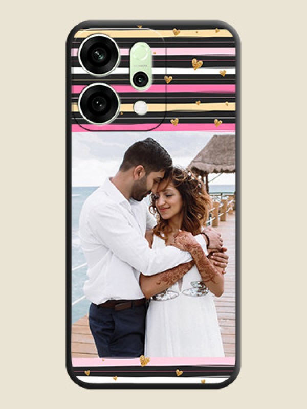 Custom Multicolor Lines and Golden Love Symbols Design on Photo On Space Black Custom Soft Matte Mobile Back Cover - Oppo Reno 14 5G