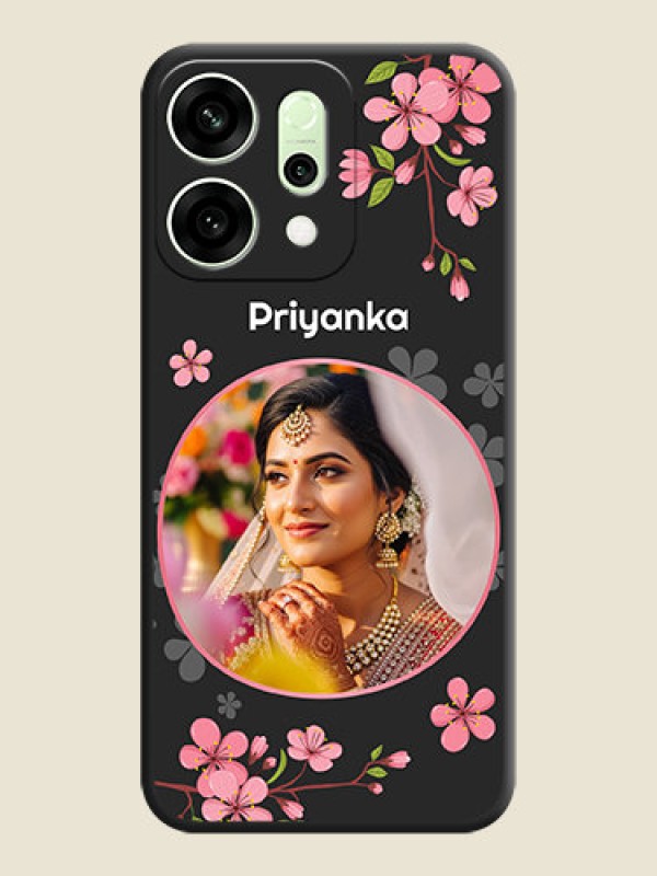 Custom Round Image with Pink Color Floral Design on Photo On Space Black Custom Soft Matte Mobile Back Cover - Oppo Reno 14 5G