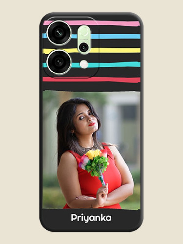 Custom Multicolor Lines with Image On Space Black Custom Soft Matte Mobile Back Cover - Oppo Reno 14 5G