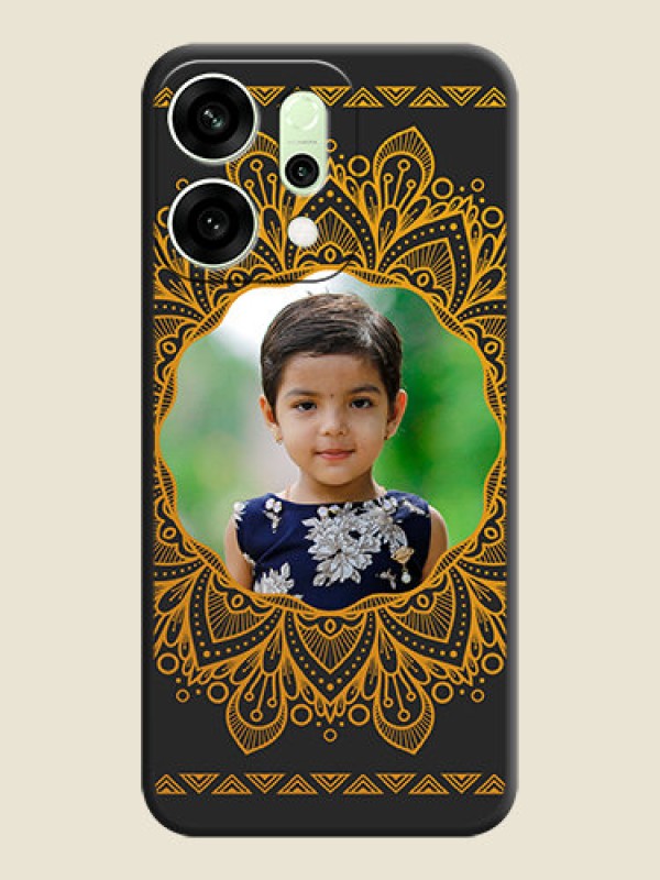 Custom Round Image with Floral Design On Space Black Custom Soft Matte Mobile Back Cover - Oppo Reno 14 5G
