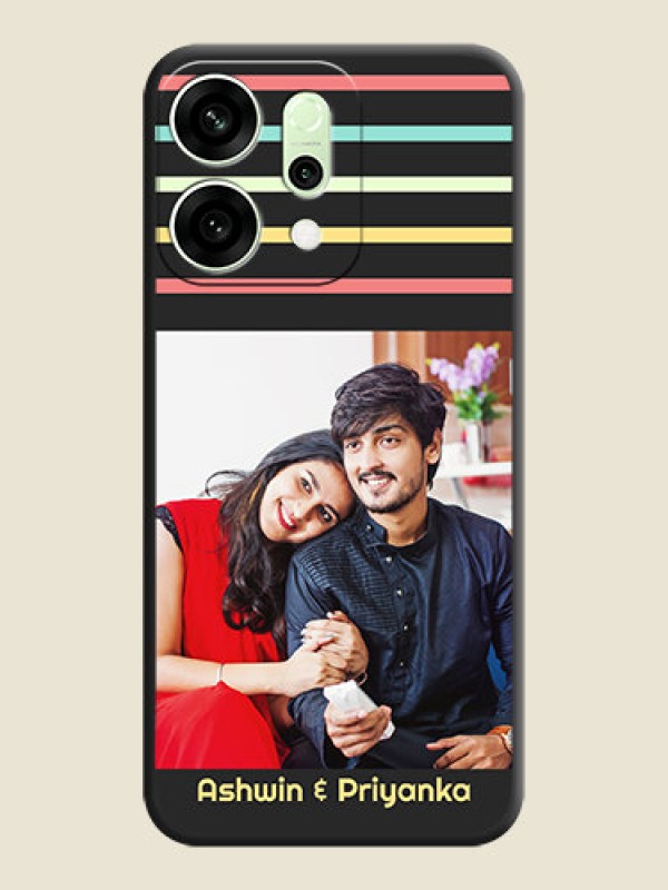 Custom Color Stripes with Photo and Text on Photo On Space Black Custom Soft Matte Mobile Back Cover - Oppo Reno 14 5G