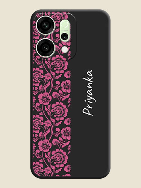 Custom Pink Floral Pattern Design With Custom Text On Space Black Custom Soft Matte Mobile Back Cover - Oppo Reno 14 5G
