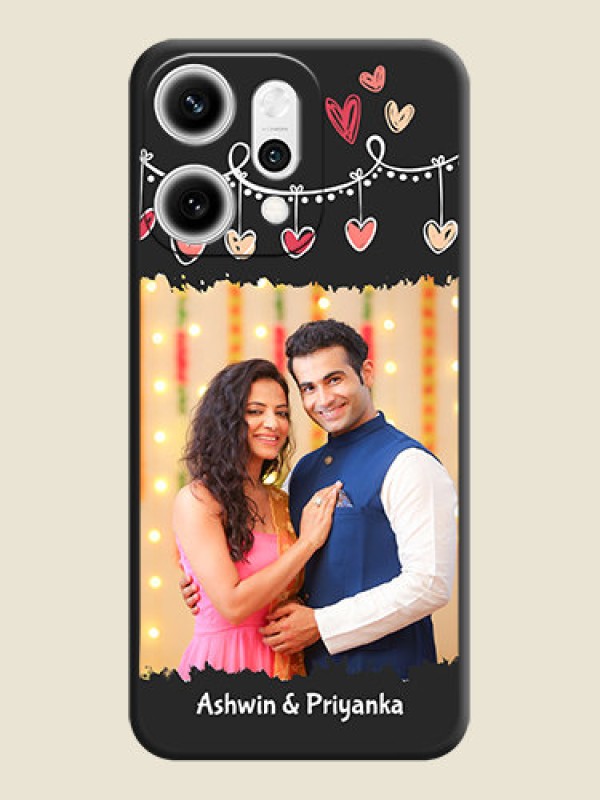 Custom Pink Love Hangings with Name On Space Black Custom Soft Matte Mobile Back Cover - Oppo Reno 14 Pro 5G