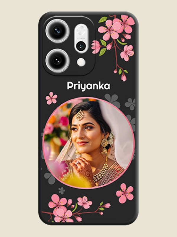 Custom Round Image with Pink Color Floral Design on Photo On Space Black Custom Soft Matte Mobile Back Cover - Oppo Reno 14 Pro 5G