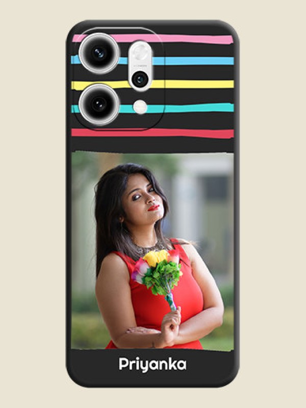 Custom Multicolor Lines with Image On Space Black Custom Soft Matte Mobile Back Cover - Oppo Reno 14 Pro 5G