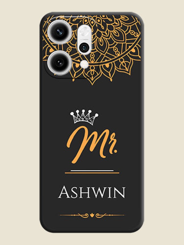Custom Mr Name with Floral Design On Space Black Custom Soft Matte Mobile Back Cover - Oppo Reno 14 Pro 5G
