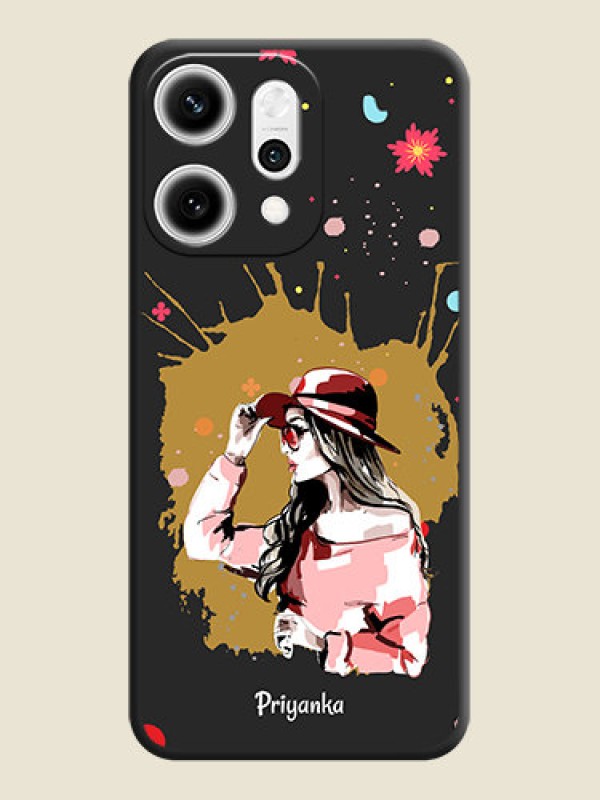 Custom Mordern Lady With Color Splash Background With Custom Text On Space Black Custom Soft Matte Mobile Back Cover - Oppo Reno 14 Pro 5G