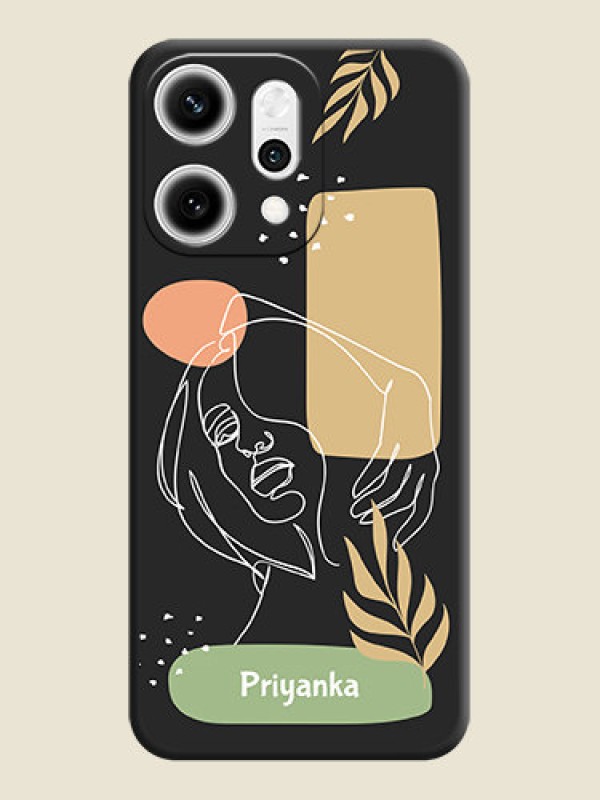 Custom Custom Text With Line Art Of Women & Leaves Design On Space Black Custom Soft Matte Mobile Back Cover - Oppo Reno 14 Pro 5G