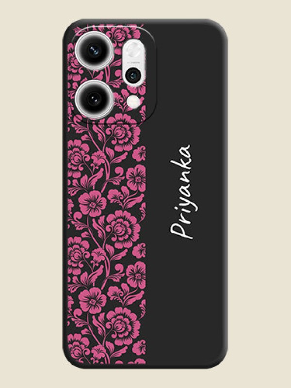 Custom Pink Floral Pattern Design With Custom Text On Space Black Custom Soft Matte Mobile Back Cover - Oppo Reno 14 Pro 5G