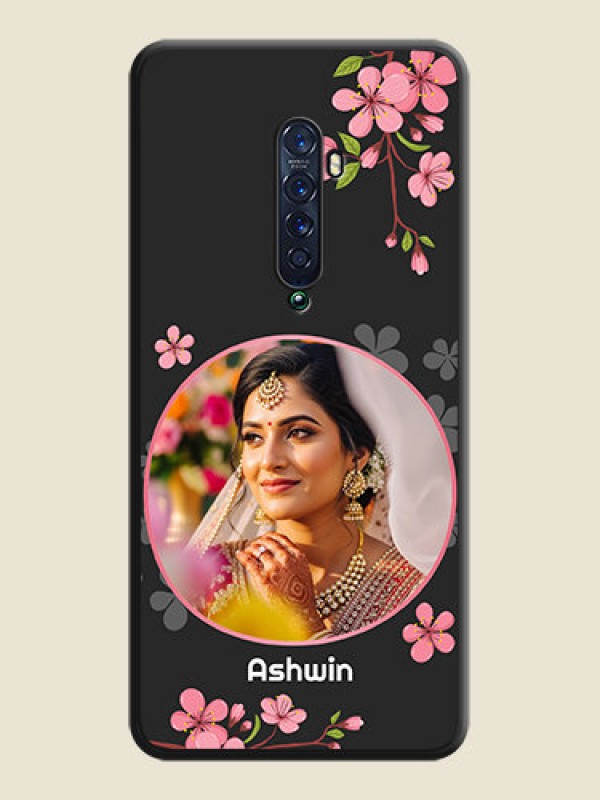 Custom Round Image with Pink Color Floral Design on Photo on Space Black Soft Matte Back Cover - Oppo Reno 2