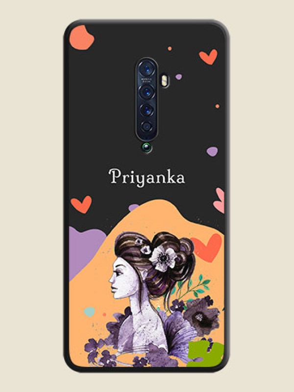 Custom Namecase For Her With Fancy Lady Image On Space Black Personalized Soft Matte Phone Covers -Oppo Reno 2