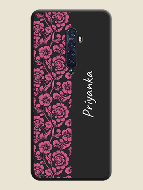 Custom Pink Floral Pattern Design With Custom Text On Space Black Personalized Soft Matte Phone Covers -Oppo Reno 2