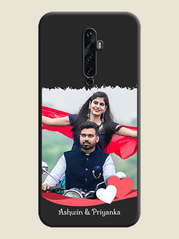 Custom Pink Color Love Shaped Ribbon Design with Text on Space Black Custom Soft Matte Phone Back Cover - Oppo Reno 2F