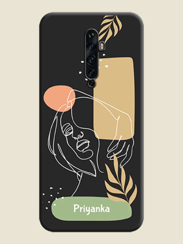 Custom Custom Text With Line Art Of Women & Leaves Design On Space Black Personalized Soft Matte Phone Covers -Oppo Reno 2Z